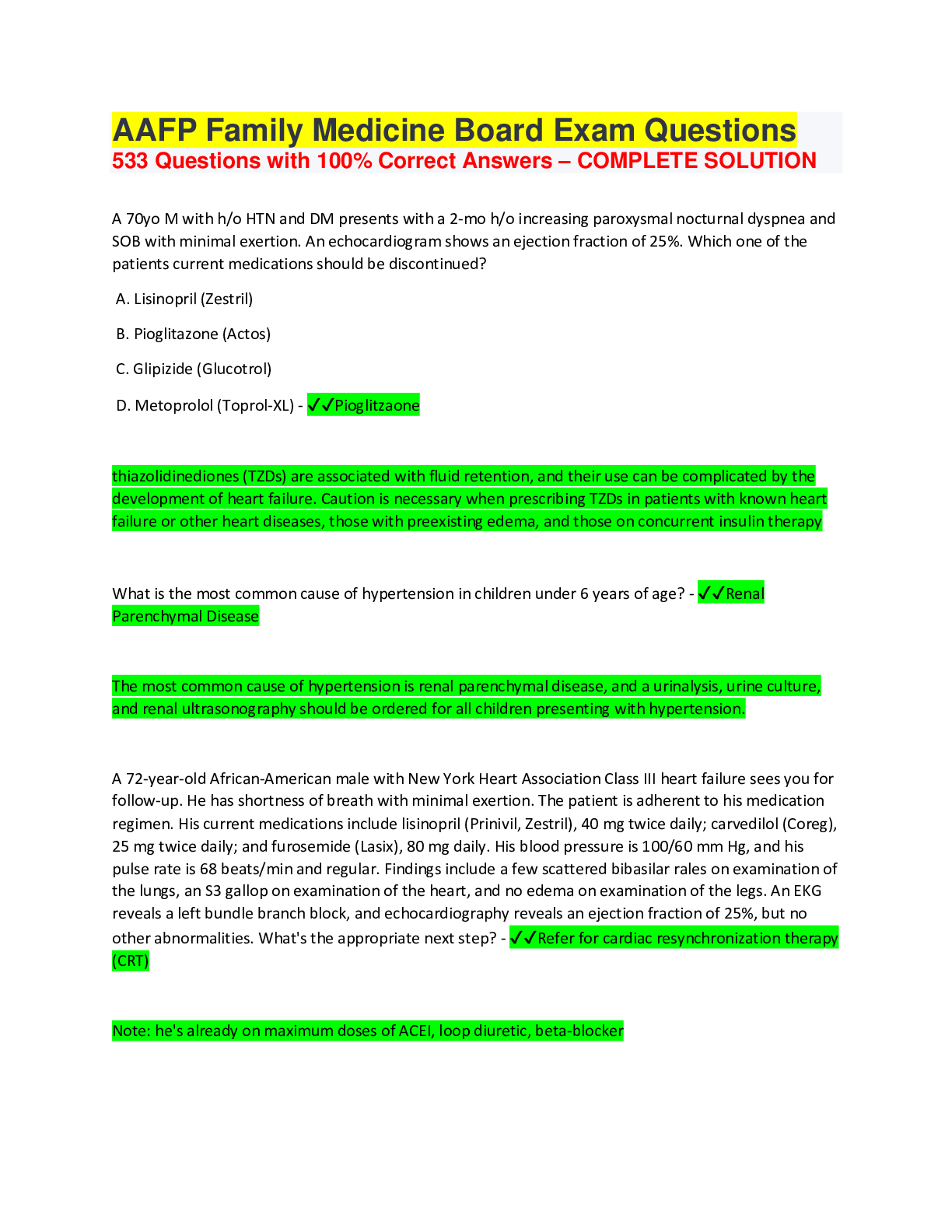 Preview image for AAFP Family Medicine Board Exam Questions 533 Questions with 100% Correct Answers – COMPLETE SOLUTION